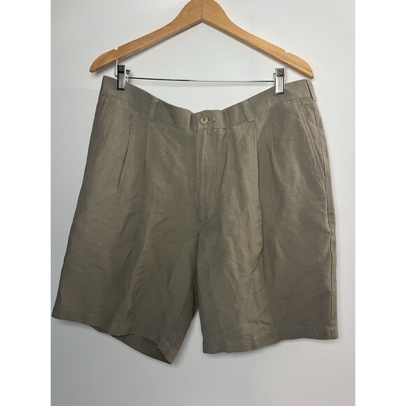 Perry Ellis Portfolio Linen Blend Men’s Shorts Flat Front Brown Size 38 - Picture 1 of 7
